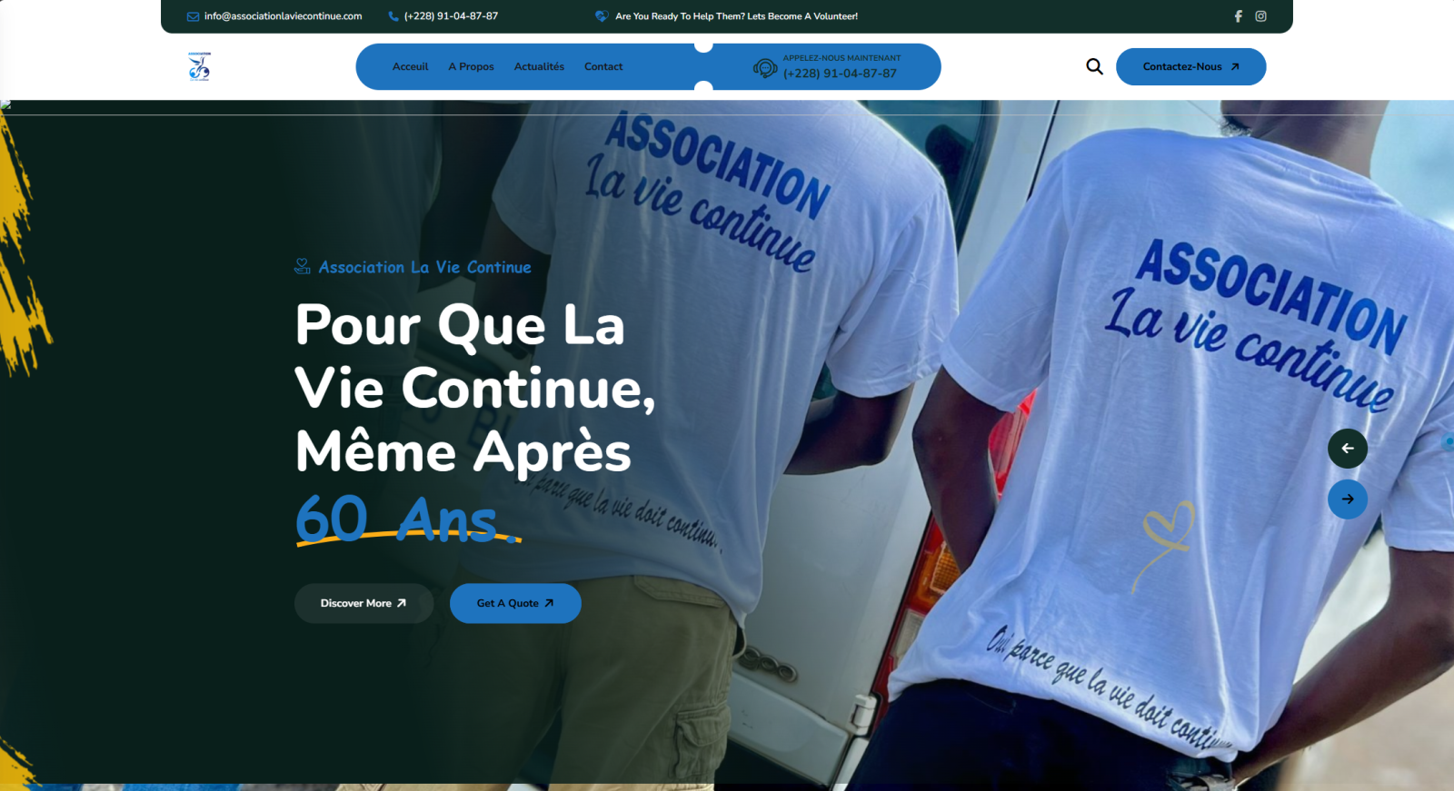 Aperçu du projet ASSOCIATION LA VIE CONTINUE